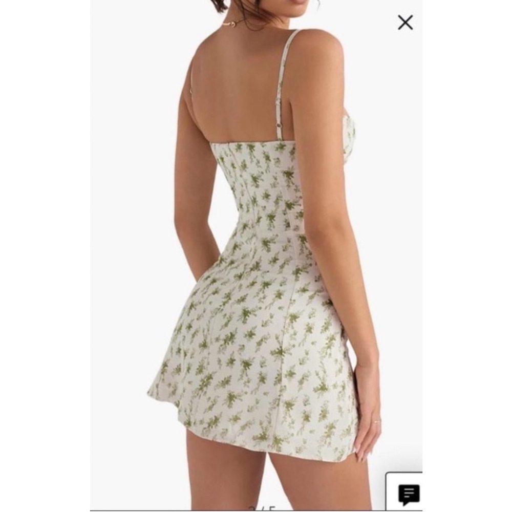 New House of CB Christina Garden Print Dress, Size M, White & Green $225 MSRP - Picture 5 of 11